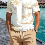 Summer 2025 Casual Mens Set Hawaiian Print Outdoor Sports Beach Clothing Vacation Holiday Outfit