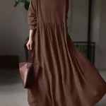 Autumn Women Sundress ZANZEA 2023 Vintage Solid Cotton Robe Casual Long Sleeve Pleated Maxi Vestidos Kaftan