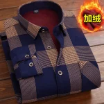 Autumn Winter Mens Long Sleeve Fleece Shirt Thermal Plaid Jacket Streetwear Casual Men’s Shirt