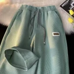 2025 Men Autumn Waffle Wide Leg Pants Korean Fashion Baggy Breathable Casual Y2K Vintage Sweatpants - Image 6
