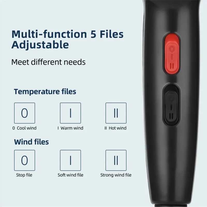 CkeyiN 1600W Professional Hair Dryer Negative Ion Hot Cold Blow Dryer with Diffuser and Concentrator Nozzle - Image 3