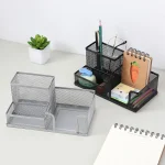 Three Compartment Pen Holder Storage Box Iron Desktop Organizer for Office, Student, and Stationery Storage - Image 5