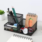 Three Compartment Pen Holder Storage Box Iron Desktop Organizer for Office, Student, and Stationery Storage - Image 4