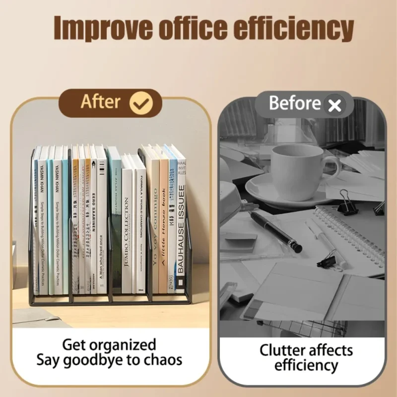 Metal File Rack Office Desk Shelf Standing Desktop Organizer File Folder Storage Box Stationery Data Rack - Image 3