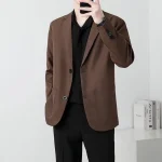 Mens Slim Fit Suit Jacket Blazer Coat Smart Casual Autumn Fashion Two Buttons Solid Color Korean Black Khaki Coffee