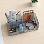 Three Compartment Pen Holder Storage Box Iron Desktop Organizer for Office, Student, and Stationery Storage - Image 6