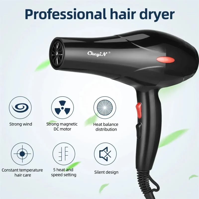 CkeyiN 1600W Professional Hair Dryer Negative Ion Hot Cold Blow Dryer with Diffuser and Concentrator Nozzle - Image 2