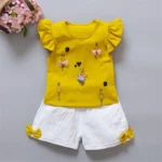 Summer Two Piece Girl Clothes Set Baby Outfit Ruffle Short Sleeve T-shirt Pant 2Pcs Suit Lovely Bow Children Casual Costume A515 - Image 2