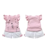 Summer Two Piece Girl Clothes Set Baby Outfit Ruffle Short Sleeve T-shirt Pant 2Pcs Suit Lovely Bow Children Casual Costume A515 - Image 3