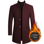 Mens Autumn Winter Long Woolen Coat Business Office Casual Slim Solid Wool Windbreaker Trench Jacket - Image 2