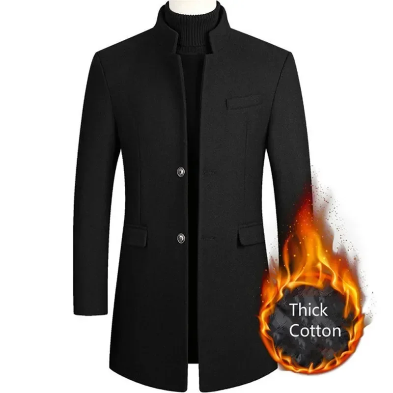 kf-S9618975e3c3240f6bd671873f70bedc5E Mens Autumn Winter Long Woolen Coat Business Office Casual Slim Solid Wool Windbreaker Trench Jacket - Image 1